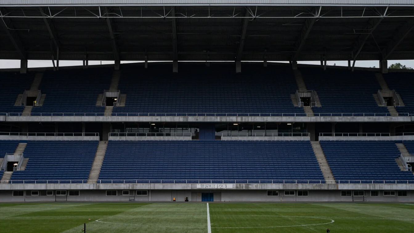 Sharp geometric composition of a sports stadium under moody natur